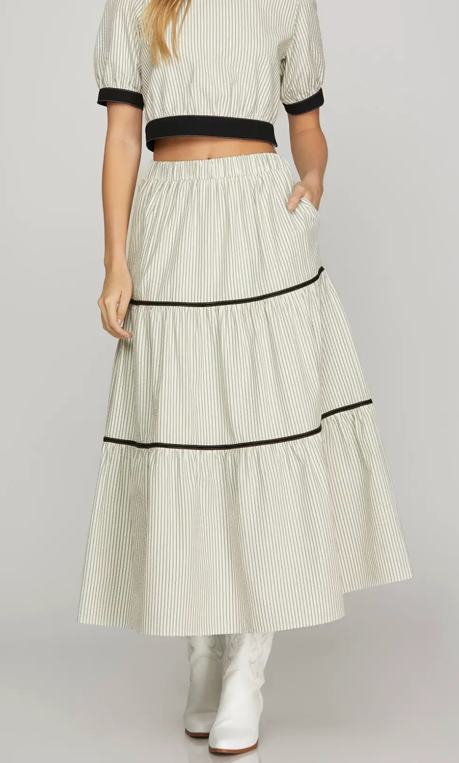 Linen Stripe Maxi Skirt