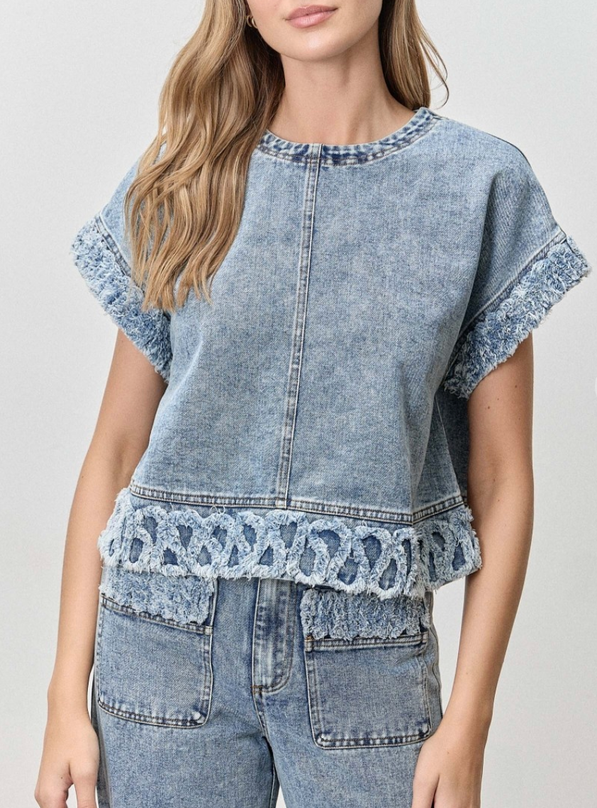 Mila Denim Fringe Short Sleeve