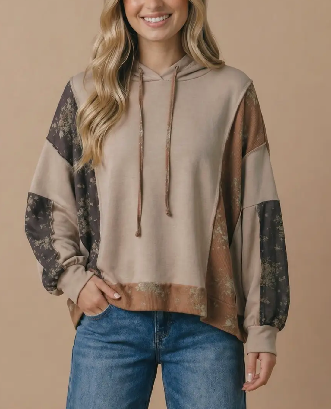 Floral Color Block Hoodie