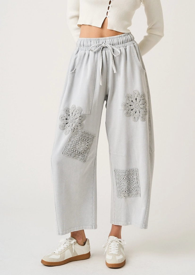 Mineral Wash Crochet Barrel Pant