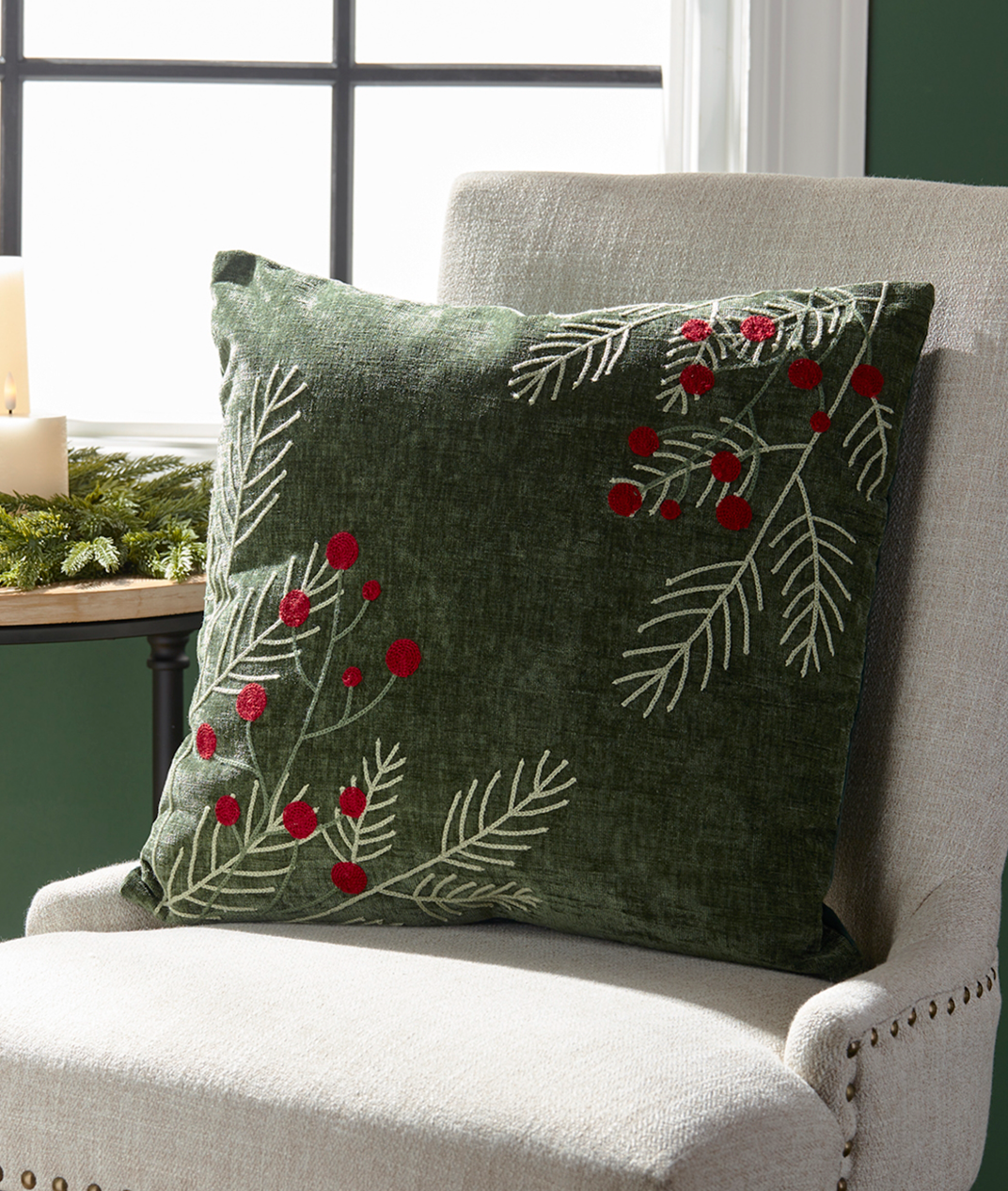 Holly Berry Pine Pillow