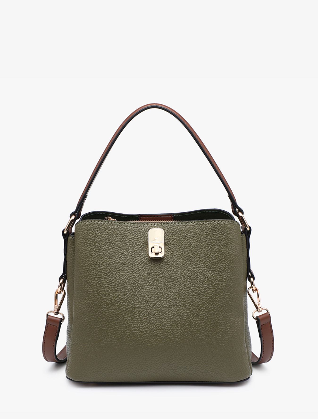 Allison Faux Canvas Satchel - Olive/Brown