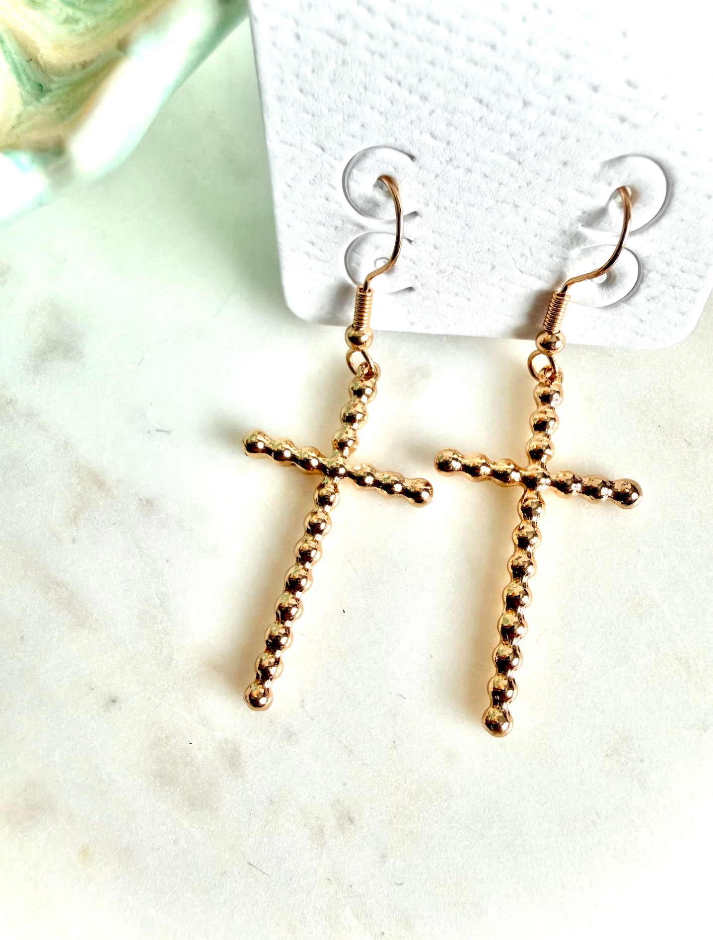 Gold Cross Drop Earring