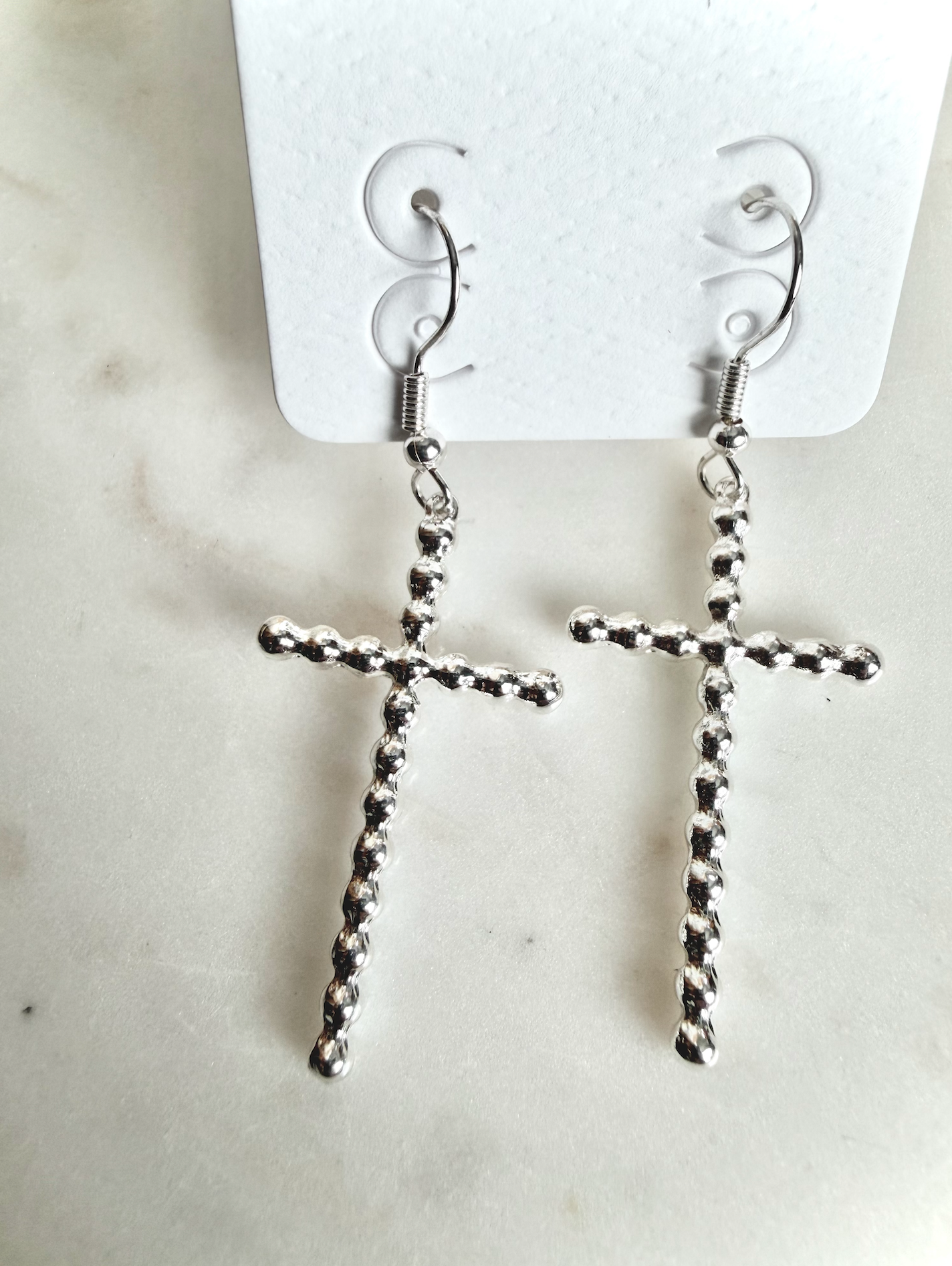 Silver Cross Drop Earring