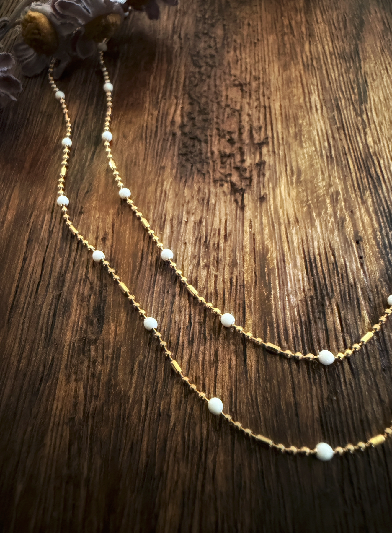 White Bead Layered Necklace