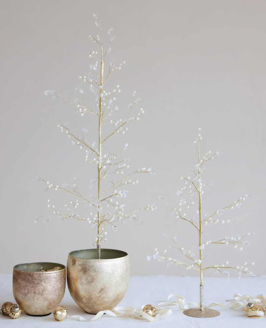 24" Pearl + Crystal Metal Tree