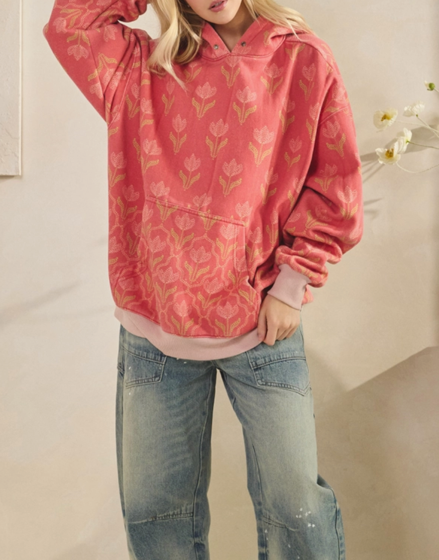 Coral Tulips Printed Hoodie