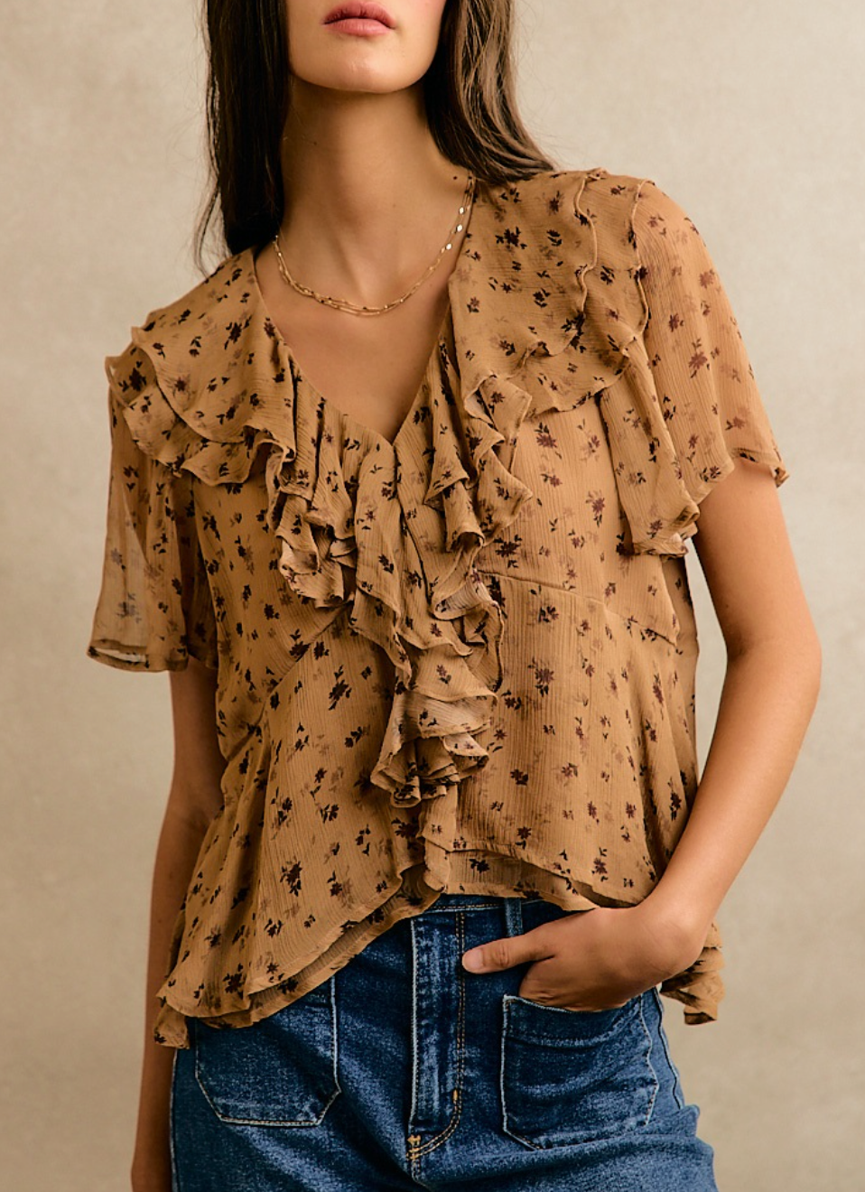 Mocha Floral Blouse