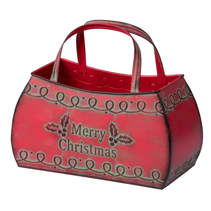 Merry Christmas Red Metal Tote