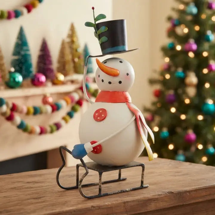 Metal Snowman on Sled
