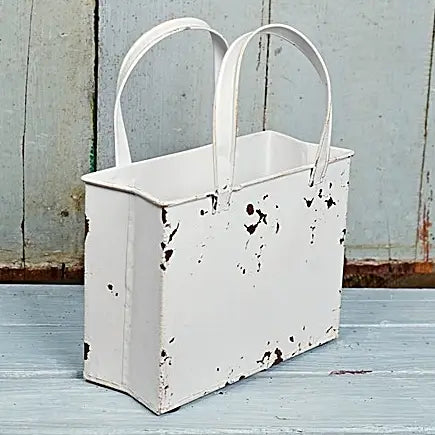 Distressed White Metal Tote