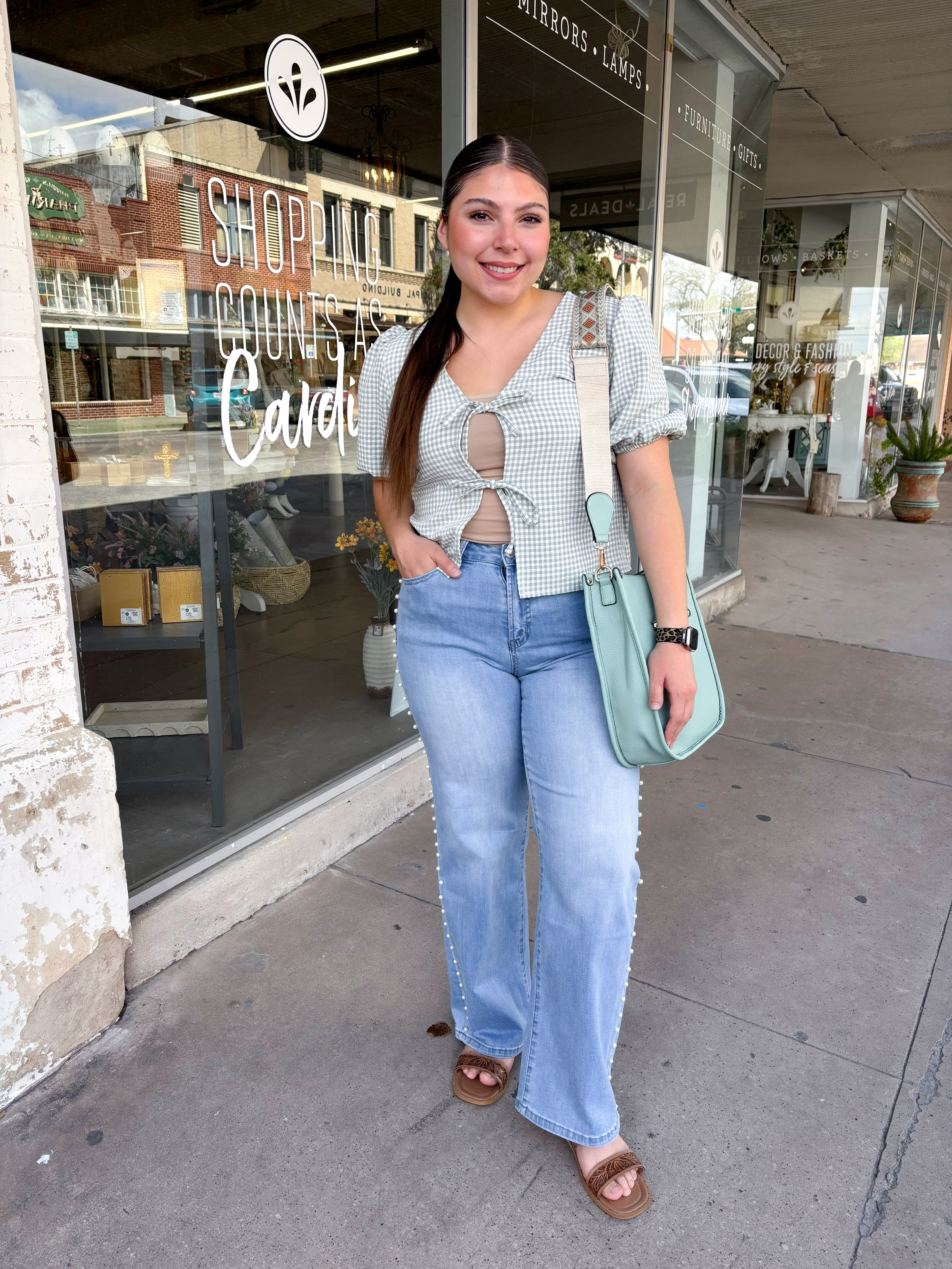 Pearl Embellished Wide Jeans
