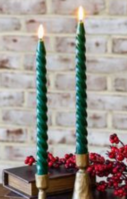 2 Pc Green Led Twist Taper Candle