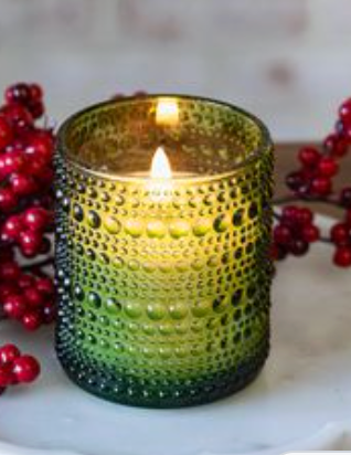 4 Green Led Beaded Glass Candle