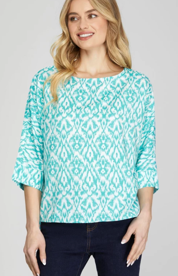 3/4th Batwing Sleeve Print Woven Top