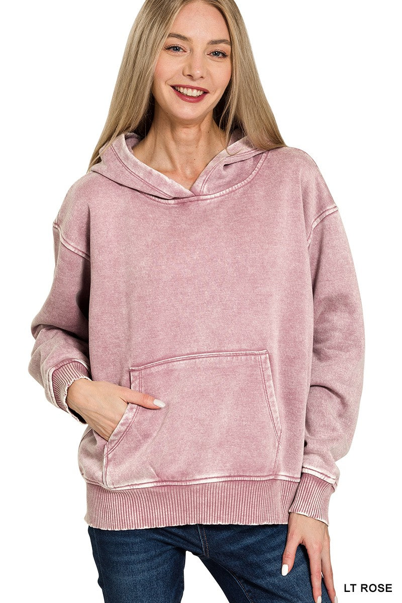 Fleece Acid Wash Kangaroo Pocket Hoodie