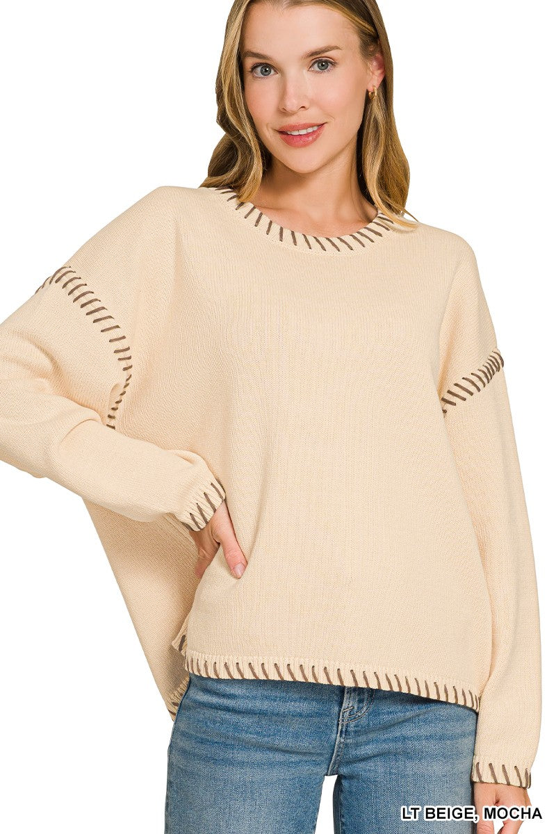 Hand Made Stitch Detailed Oversize Sweater