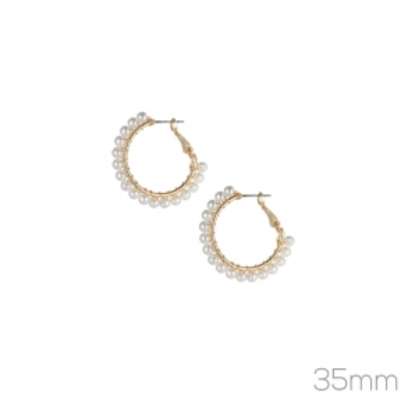 35wh-g G 35mm Pearl Wired Hoop Ear  Size:1.38in