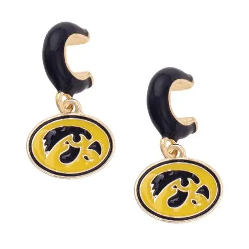 Iowa Hawkeyes Enamel Logo Huggie Hoop Earrings In Black