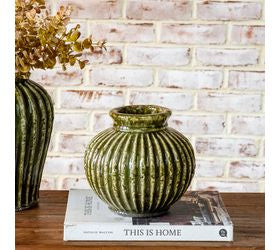 7 Green Terra Cotta Rounded Vase