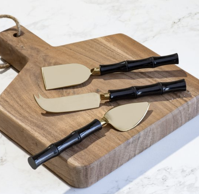 FINAL SALE - *inner* Blk/gold Cheese Knife Set