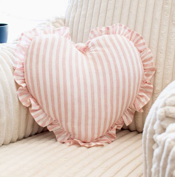 14 X 14 Pink/wht Heart Stripe Pillow