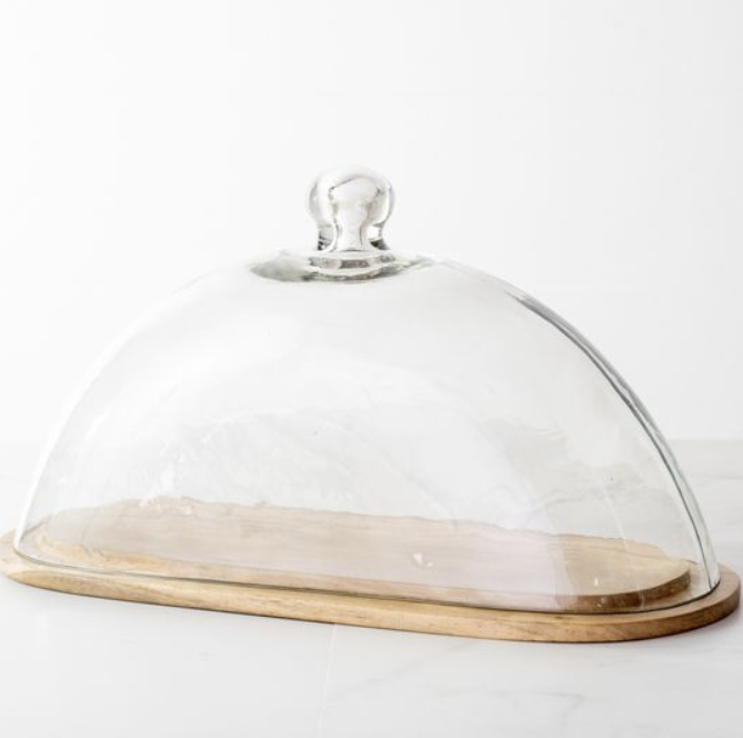 13.8 Wood Cake Stand W/glass Lid