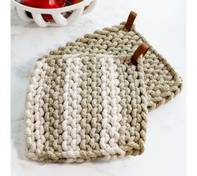 2 Asst Sage /stripe Knit Pot Holders