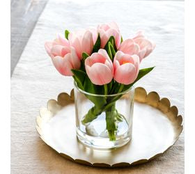 Faux Pink Tulips In Glass Vase