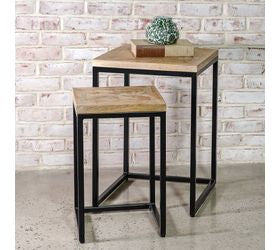 S/2 Wood/iron Square Accent Tables