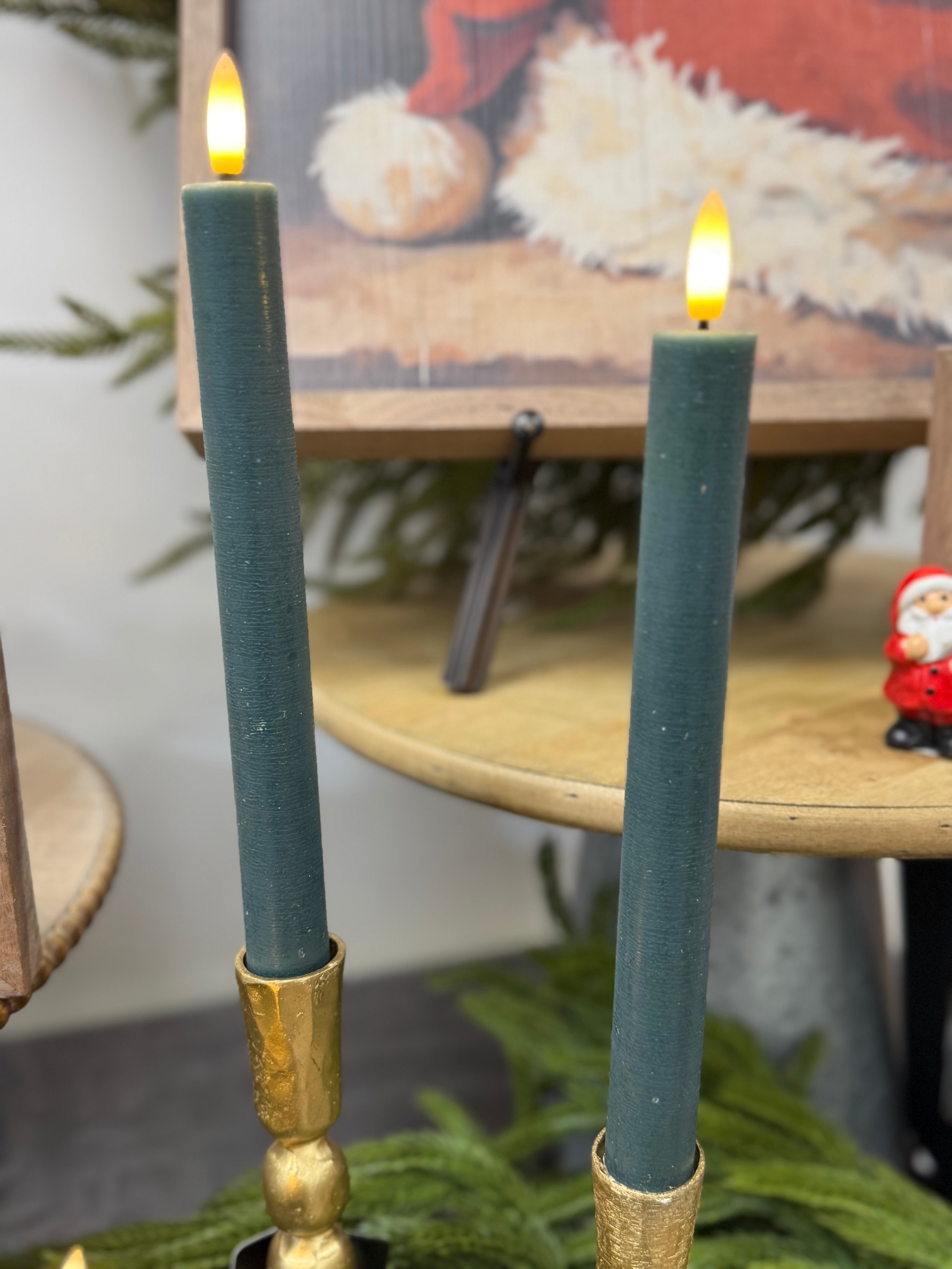 2 Pc Green Led Taper Candle Set