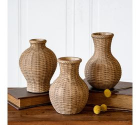 3 Asst 6.5 Nat. Weave Stoneware Vases