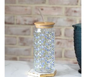 *inner* 25oz Sp. Floral Glass Drink Cup W/straw
