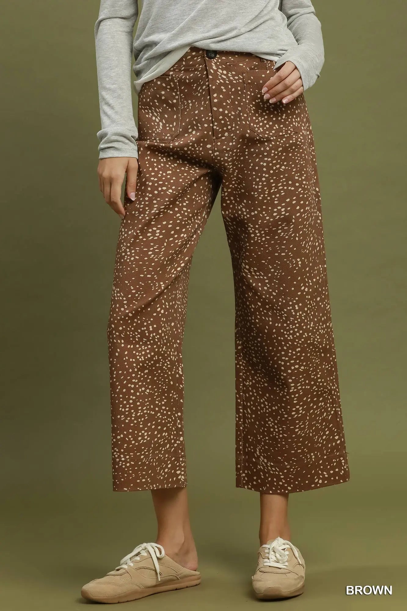 Speckled Print Cropped Wide Leg Pants