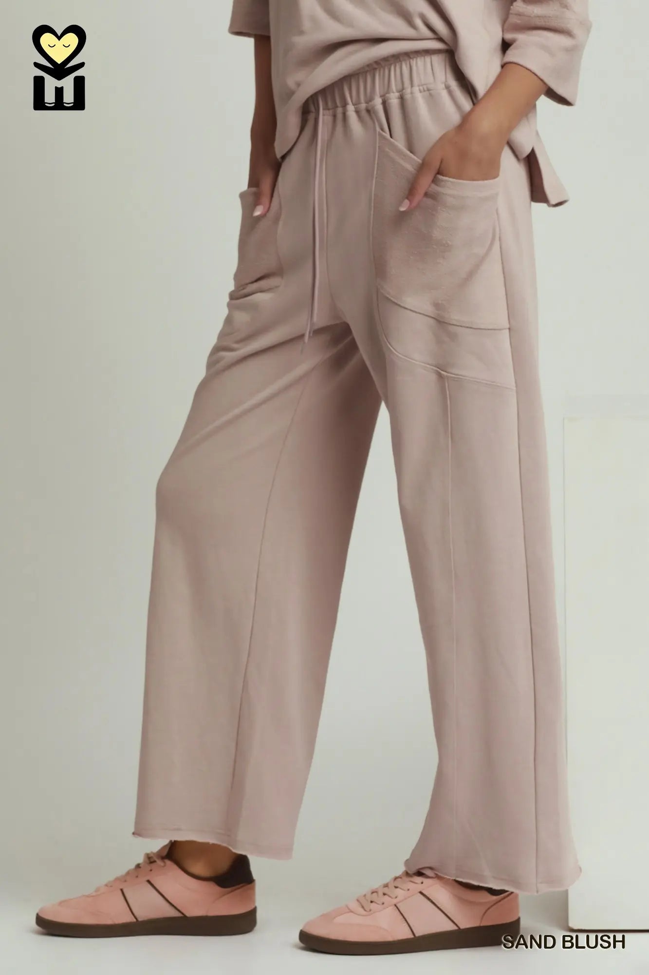 French Terry Contrast Wide Leg Pant 26.5"
