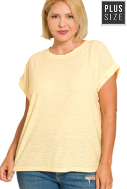 Curvy Slub Cuffed Sleeve Tee