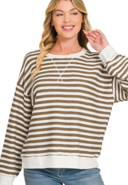 Striped Rib Banded Pullover