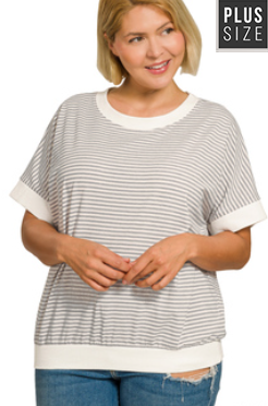 *FINAL SALE* Curvy Stripe Contrast Trim Rib Banded Top