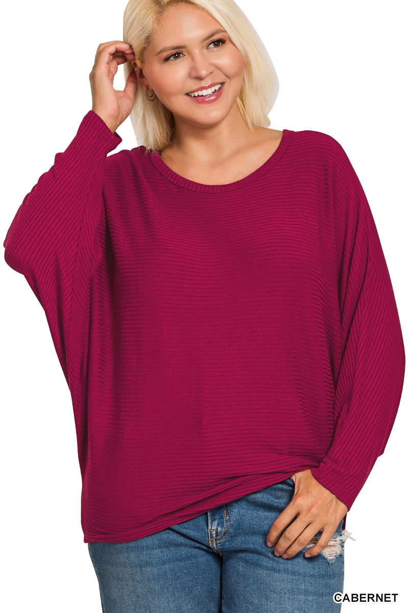 FINAL SALE - Curvy Ribbed Batwing Boat Neck Sweater