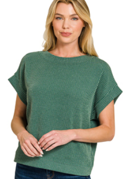 Raised Rib Cap Sleeve Top