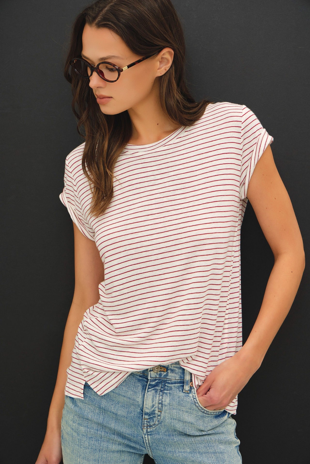 *FINAL SALE* Striped Round Neck Relaxed Fit Tee