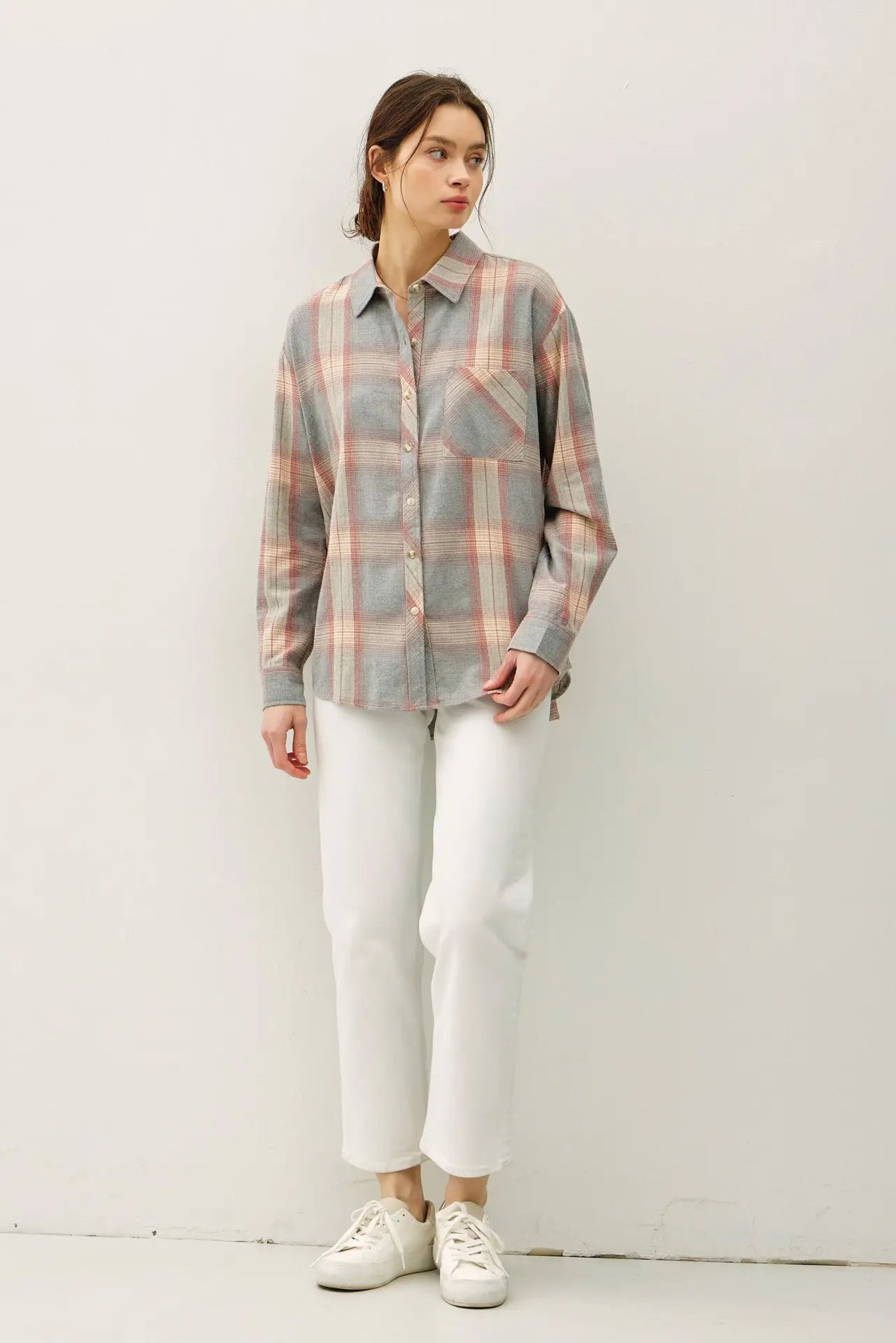 Dusty Coral Plaid Top