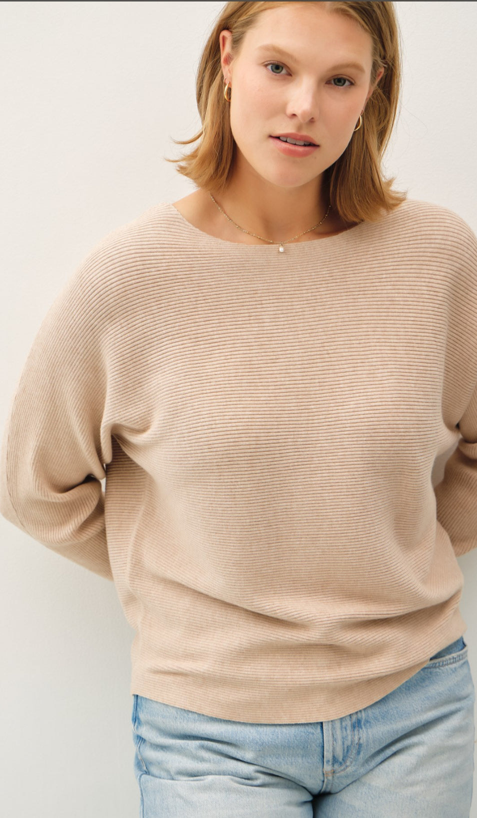 Curvy Oatmeal Boat neck Top