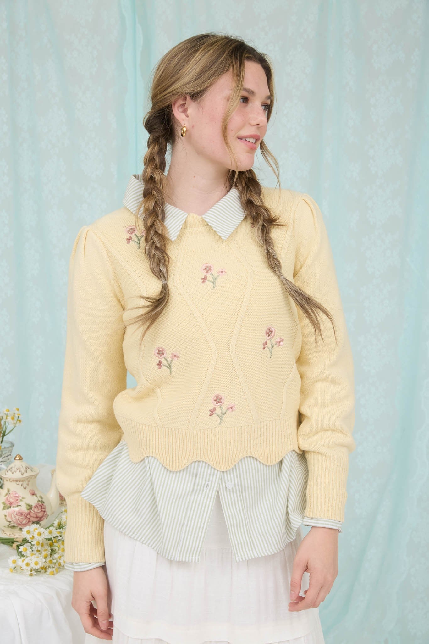 **FINAL SALE** Scallop Trip Floral Embroidered