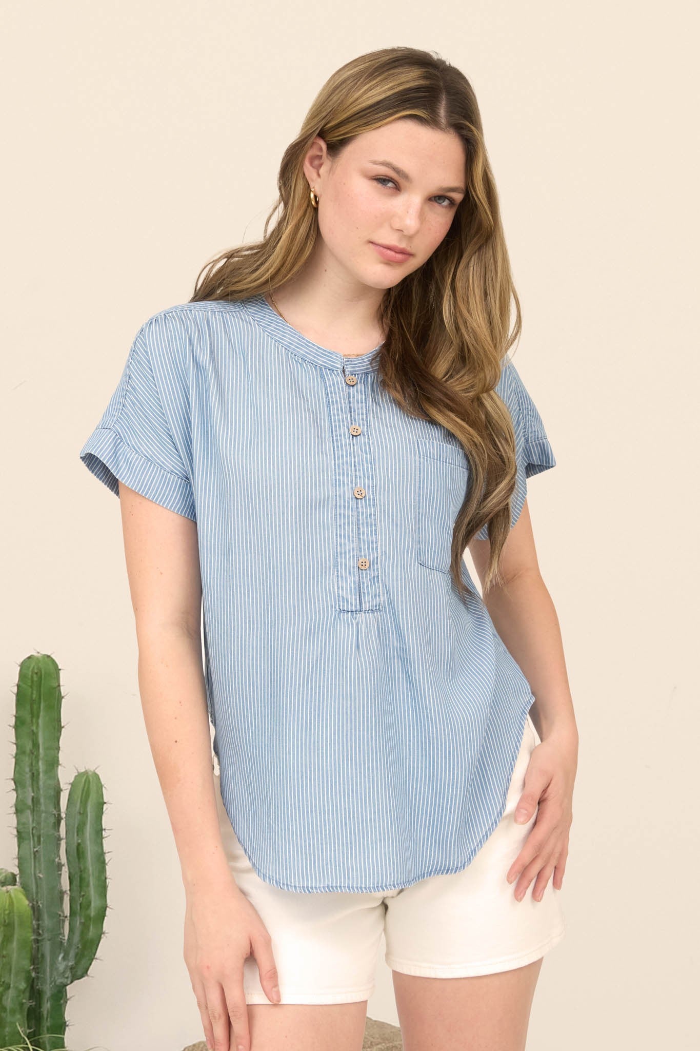 Striped Chambray Top