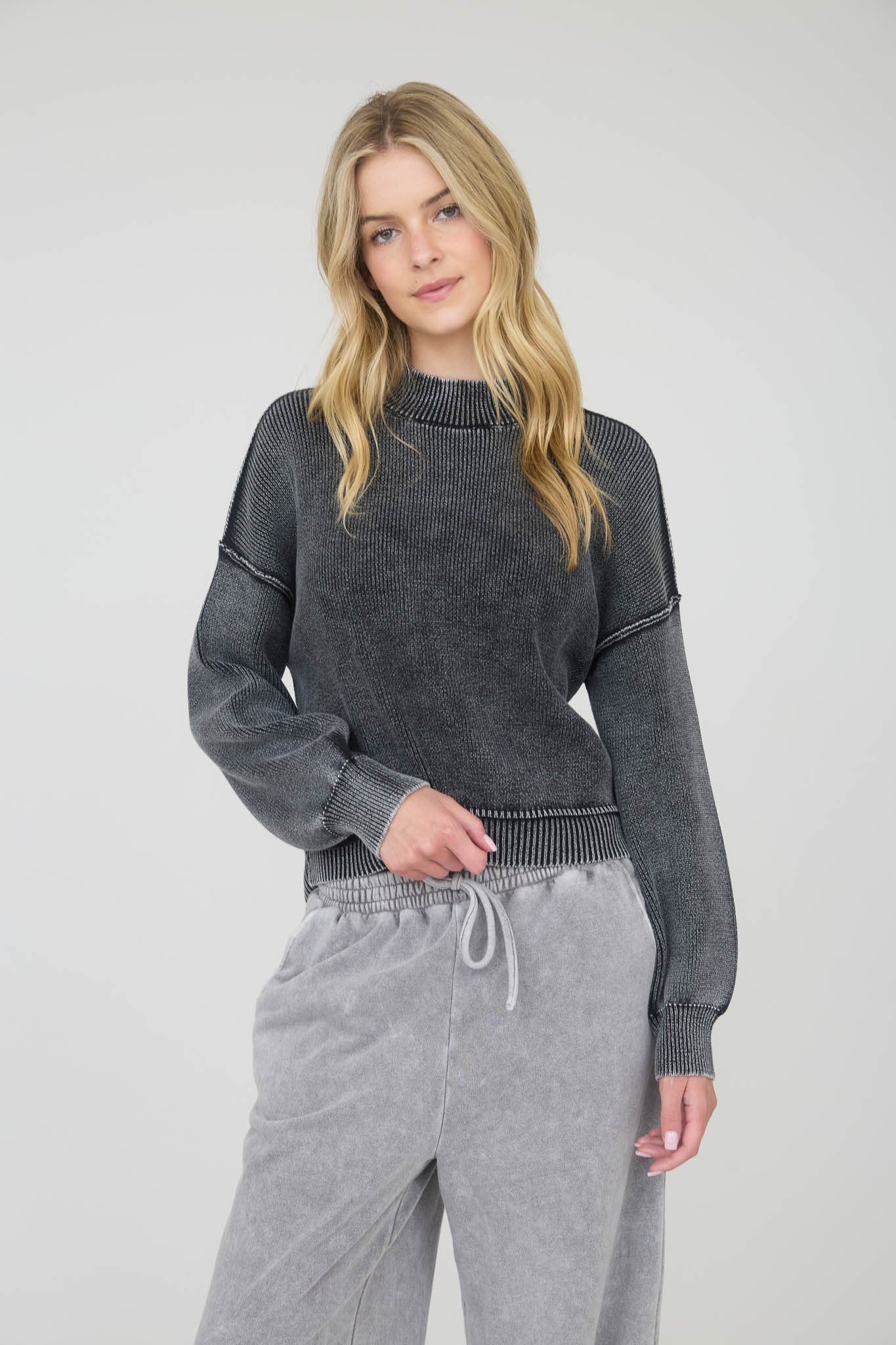 Washed Mock Neck Sweater