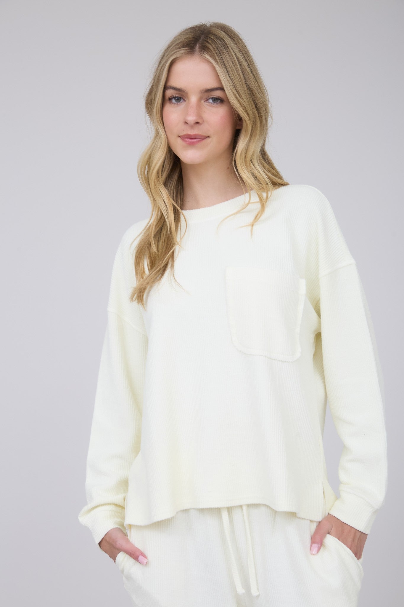 Washed Pocket Rib Knit Top
