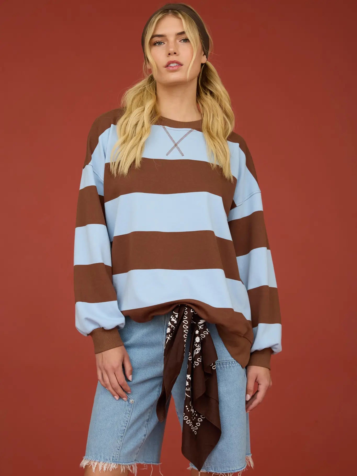 Oversized Wide Stripe Crew Neck Knit Top