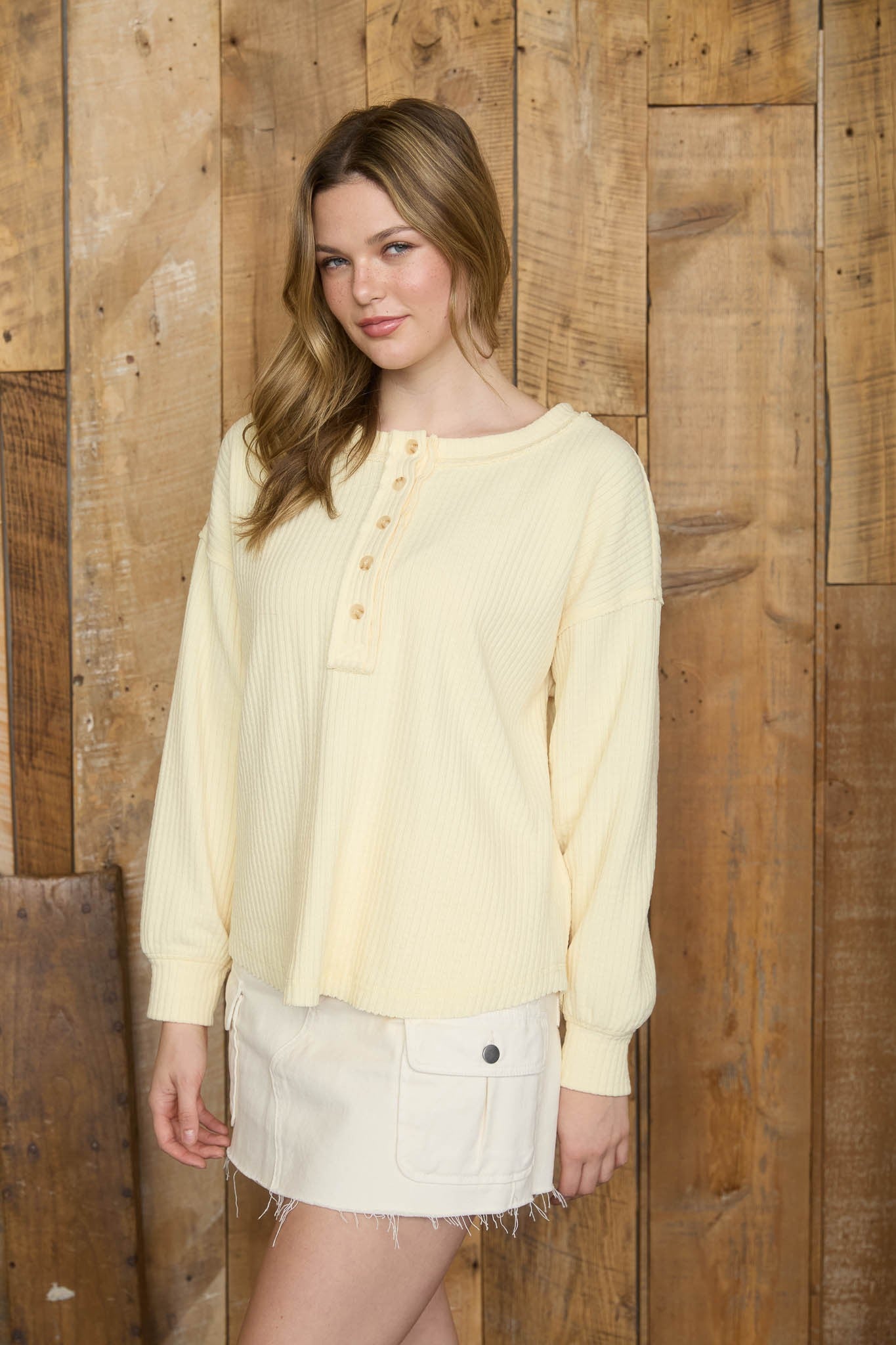 Ribbed Henley Long Sleeve