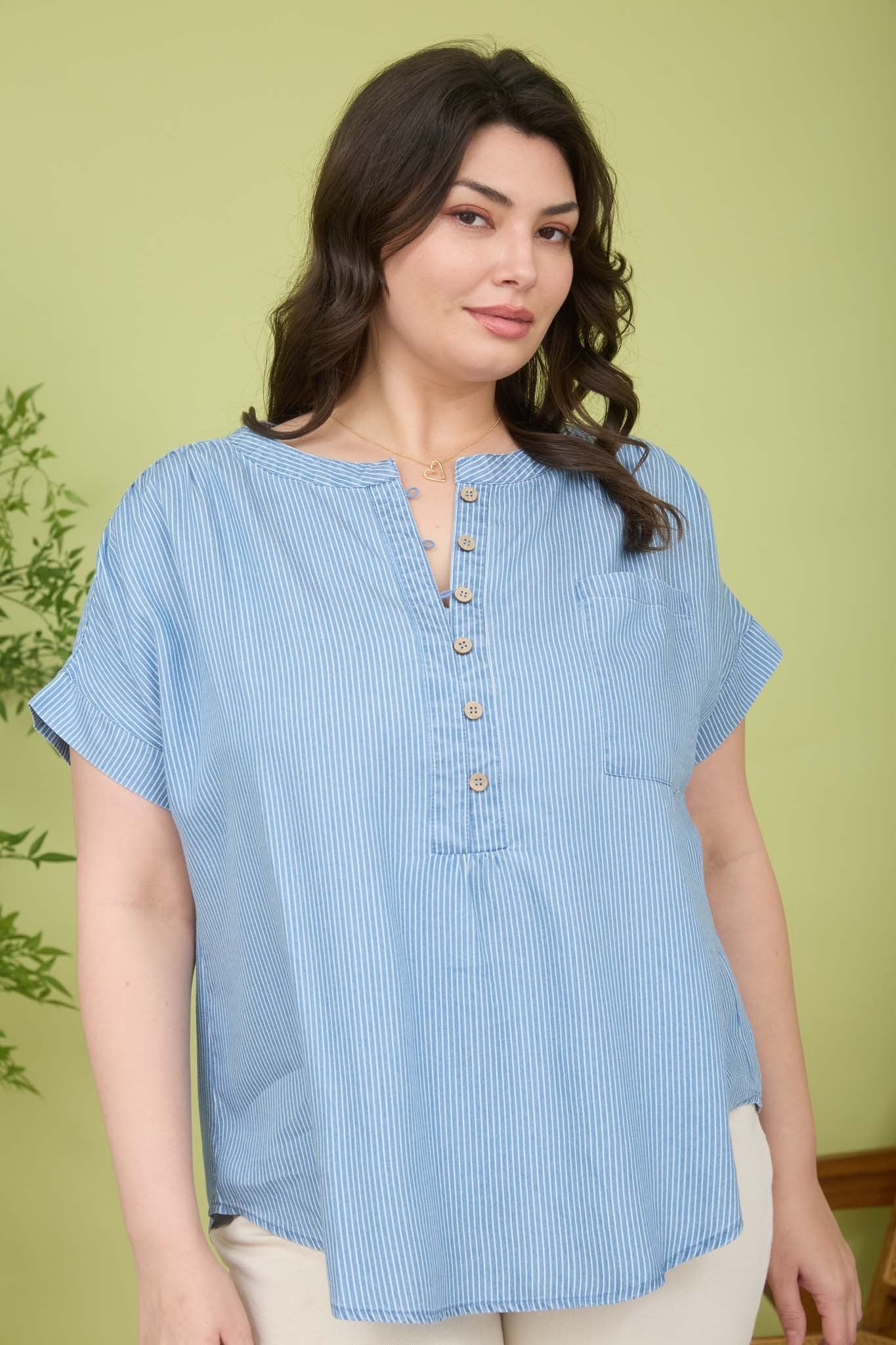 Curvy Stripe Chambray Top